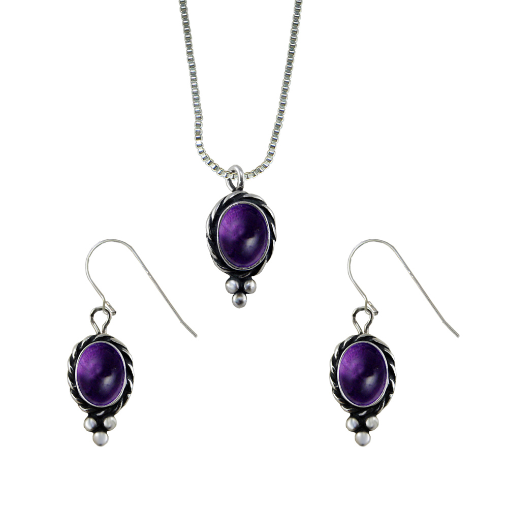 Sterling Silver Petite Necklace Earrings Set Amethyst